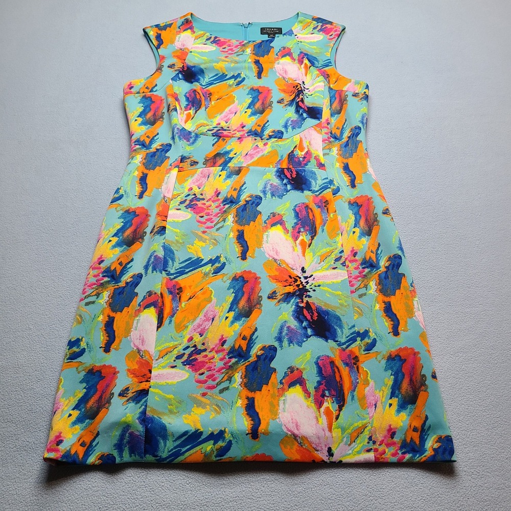 Tahari Arthur S. Levine Sheath Dress Womens 12P Blue Multi Excellent Floral